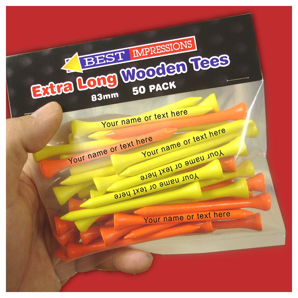 Golf Tees Personalised 83mm Wooden Tees 50 PACK extra long & thick